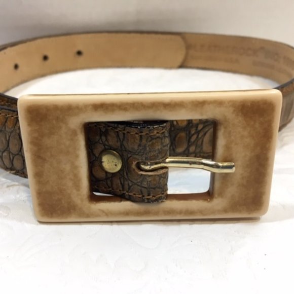 Vtg Leatherock Leather Croc Style Brown Skinny Belt Sm - Picture 2 of 10